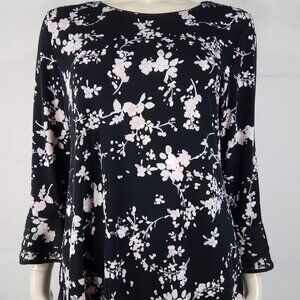 NWOT Karl Lagerfeld black floral keyhole back bell sleeve blouse ladies Medium